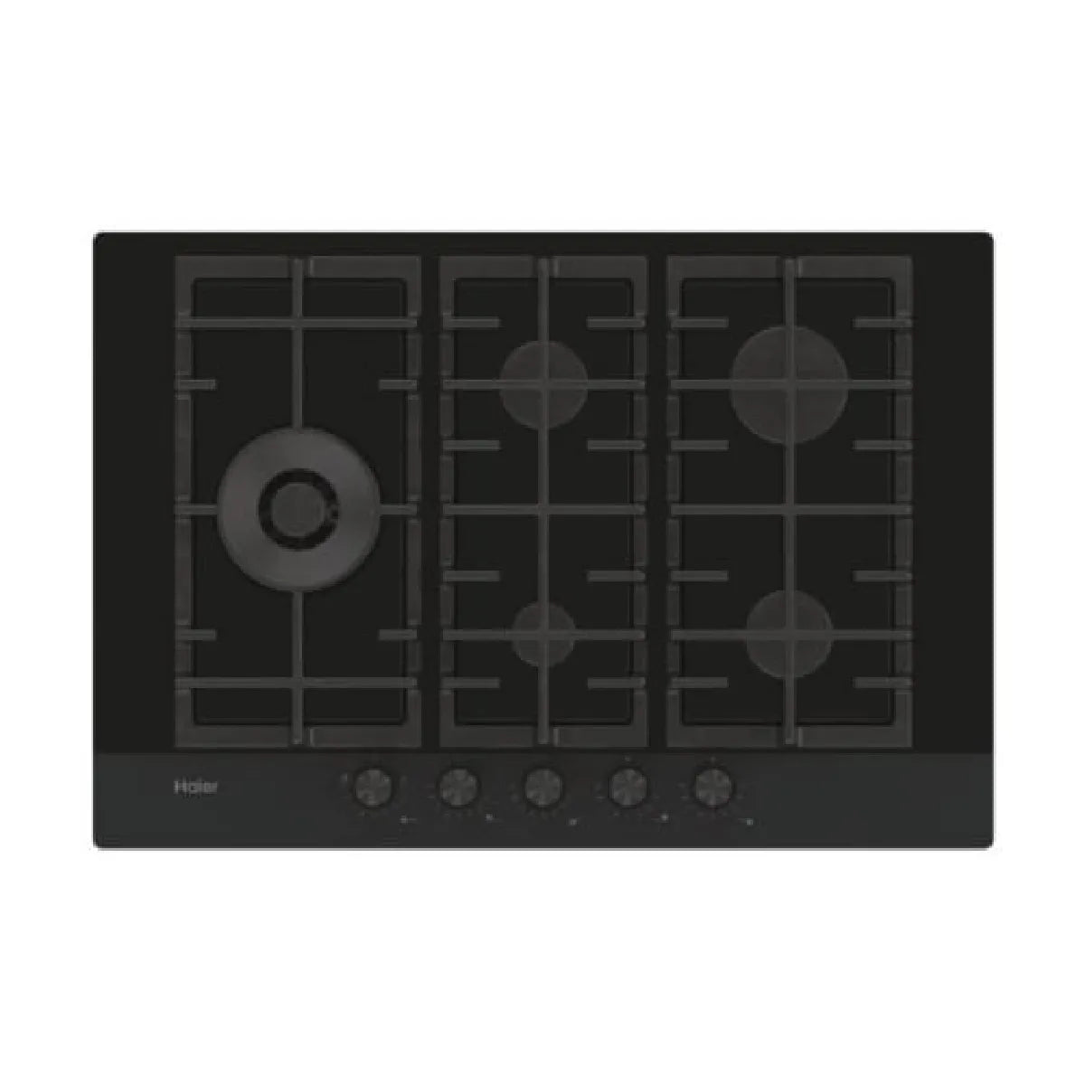Haier Série 6 HAVG7WL4HB Plaque Gaz Brûleur Fort 75cm 5 Foyers Fonte Verre Noir