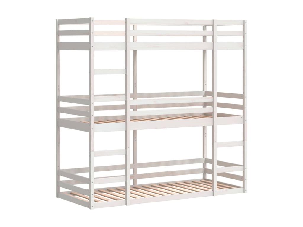 Lit superposé triple blanc 75x190 cm bois de pin massif