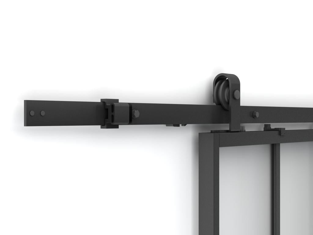 Porte coulissante double atelier avec système en applique - Noir et verre trempé - 2 x H205 x L63 cm 