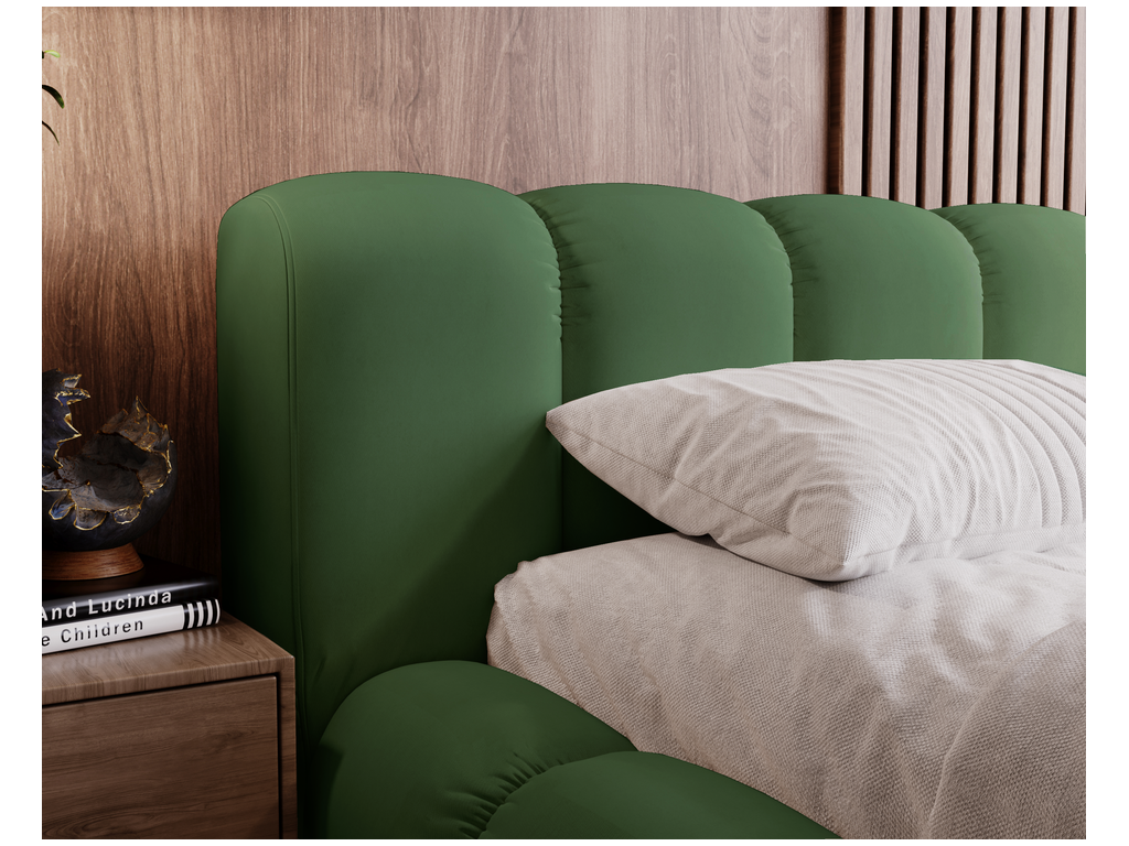 Mobiliercosy Lit avec sommier 180*200 Cloud - Lit rembourré, Lit adulte - Lit double avec Rangement, tête de lit - Velvet Vert (Mobiliercosy 61)