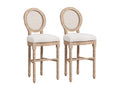 Lot de 2 chaises de bar tabourets de bar médaillon style Decoessentielle XVI bois sculpté patiné tissu crème