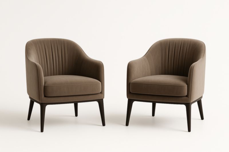 Fauteuils en velours brun avec structure en bois massif