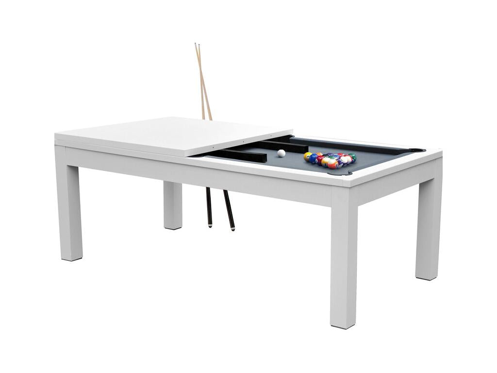 Table de billard convertible blanche tapis gris - Boismagic