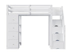 Lit mezzanine 90x200 cm commode avec étagères échelle de sécurité pour les tiroirs de rangement blanc