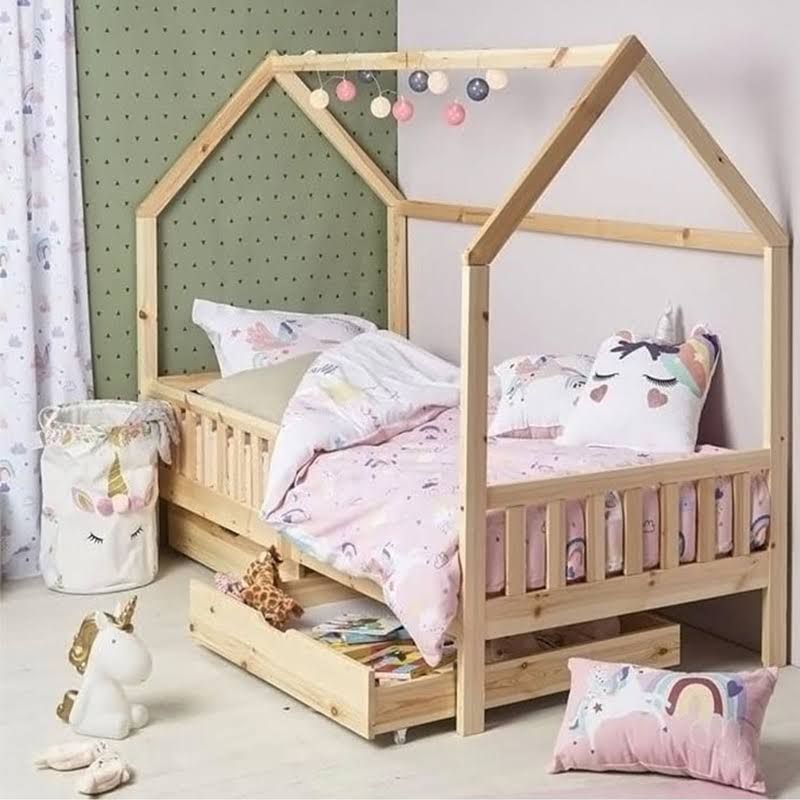 Laïba Kids Lit d'enfant avec 2 personnes, zachte cocon, beige, hout, 90 x 190 cm