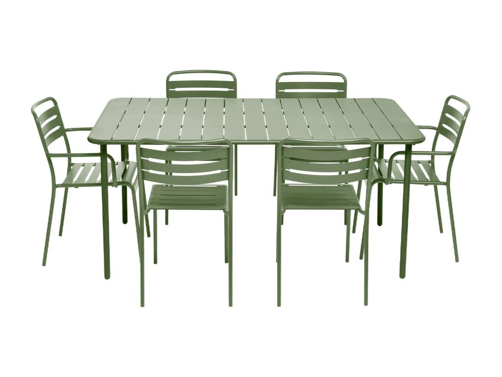 Table de jardin métal 2 fauteuils et 4 chaises- vert- acier traitement anti rouille