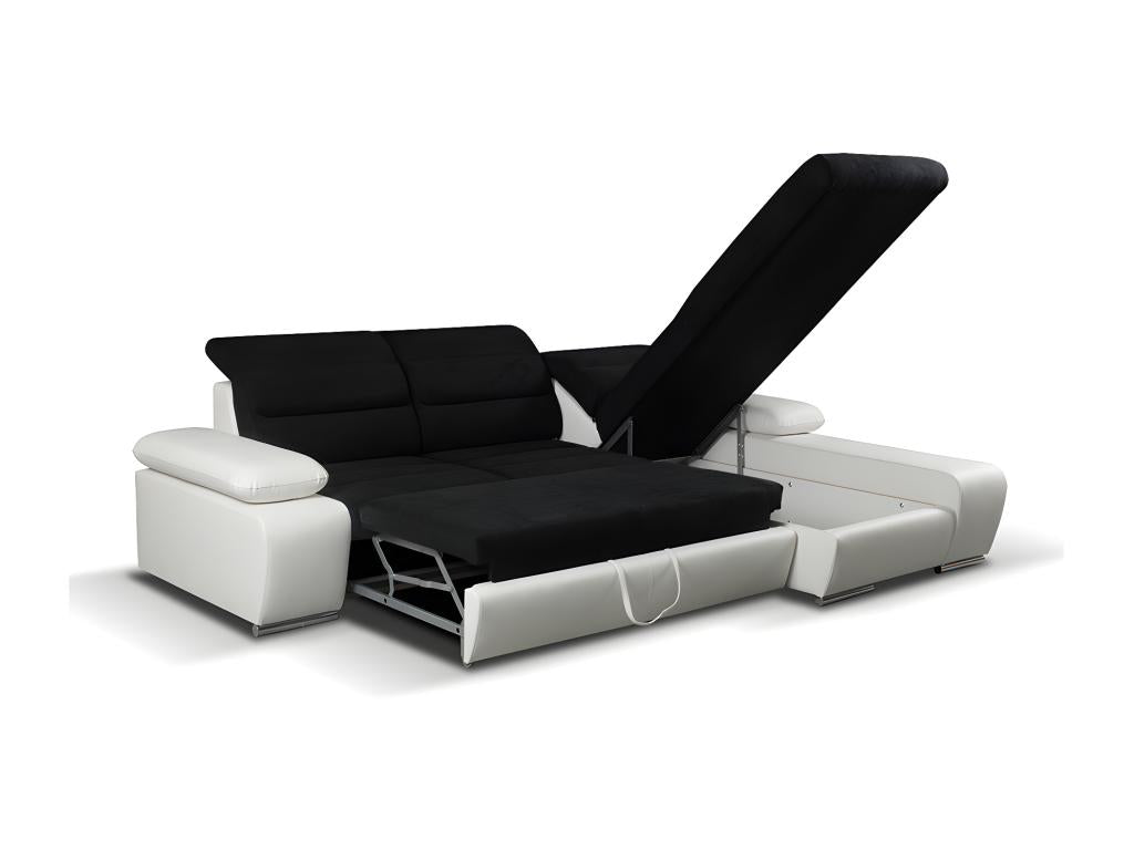 Canapé d'angle convertible en tissu et simili Decoinspi - Bicolore noir/blanc - Angle droit