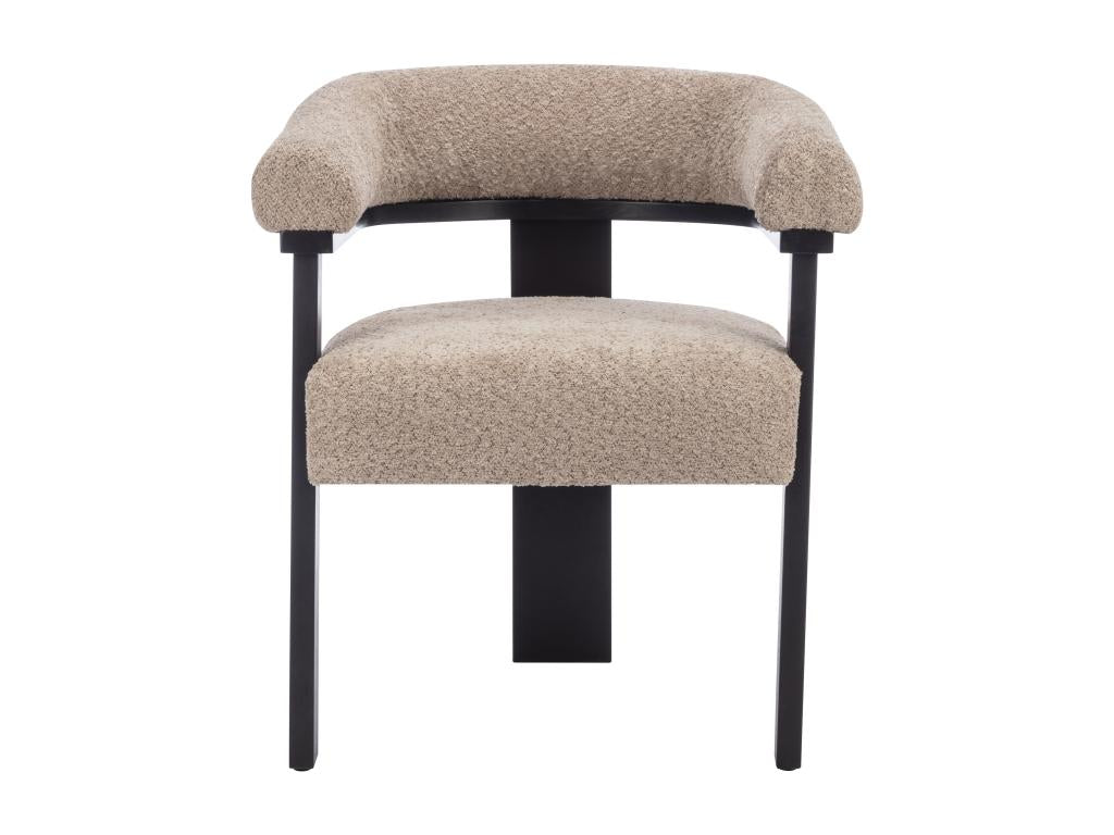 Lot de 6 chaises avec accoudoirs en tissu bouclette et bois d'hévéa - Taupe et noir - Decoepure