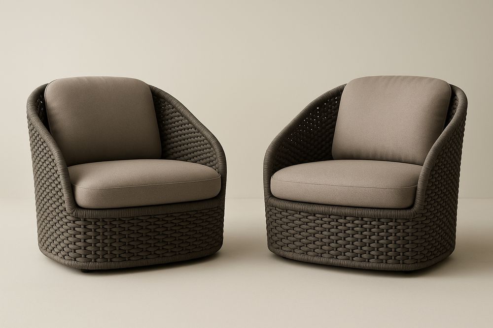 Ensemble de 2 fauteuils de jardin en résine tressée avec coussins en tissu polyester Gris