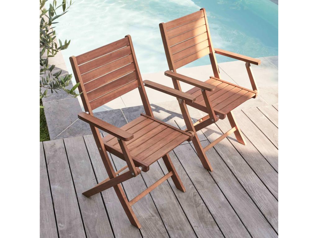 Lot de 2 fauteuils en bois d'eucalyptus