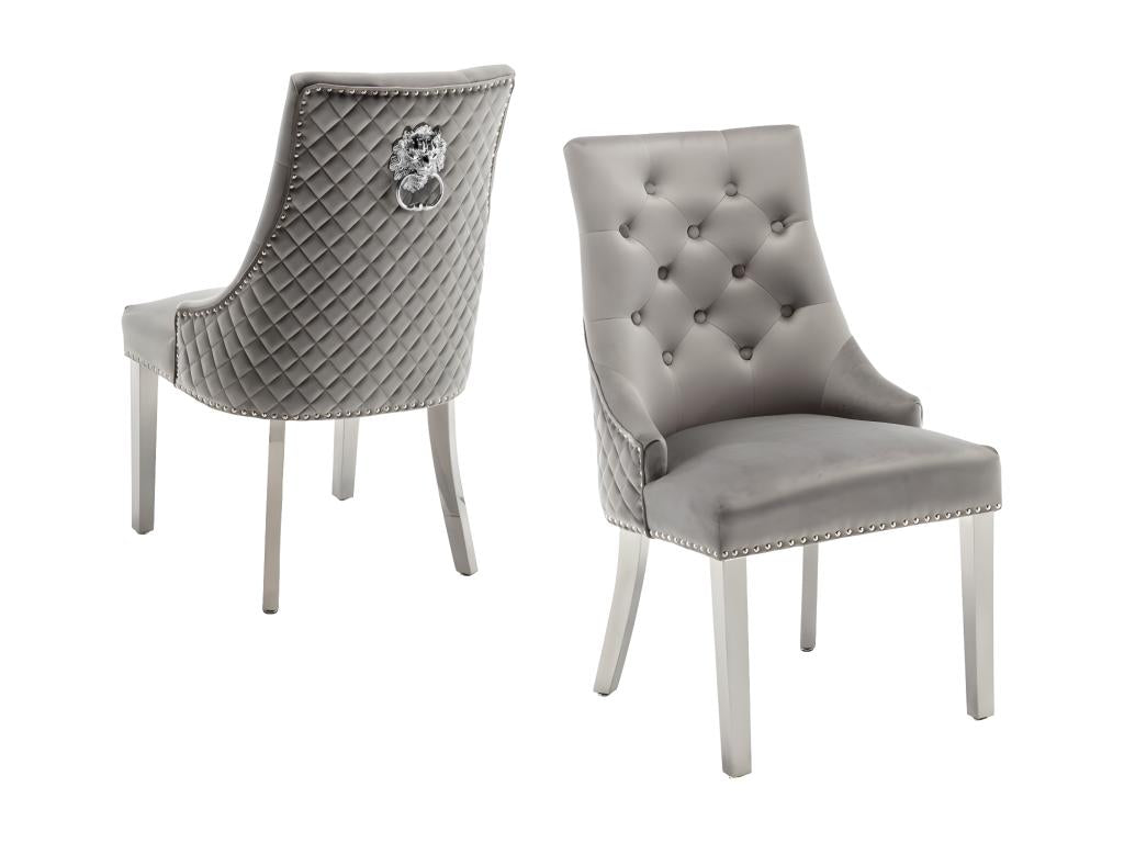 Lot de 2 chaises Mobilierdoux mattelassée et cloûtée Mobilierdoux velours Gris