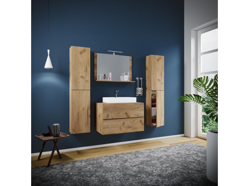 Mobiliercosy 5 pièces lavabo ensemble de meubles de salle de bains lavabo Lendas XL tiroir (chêne miel|80)