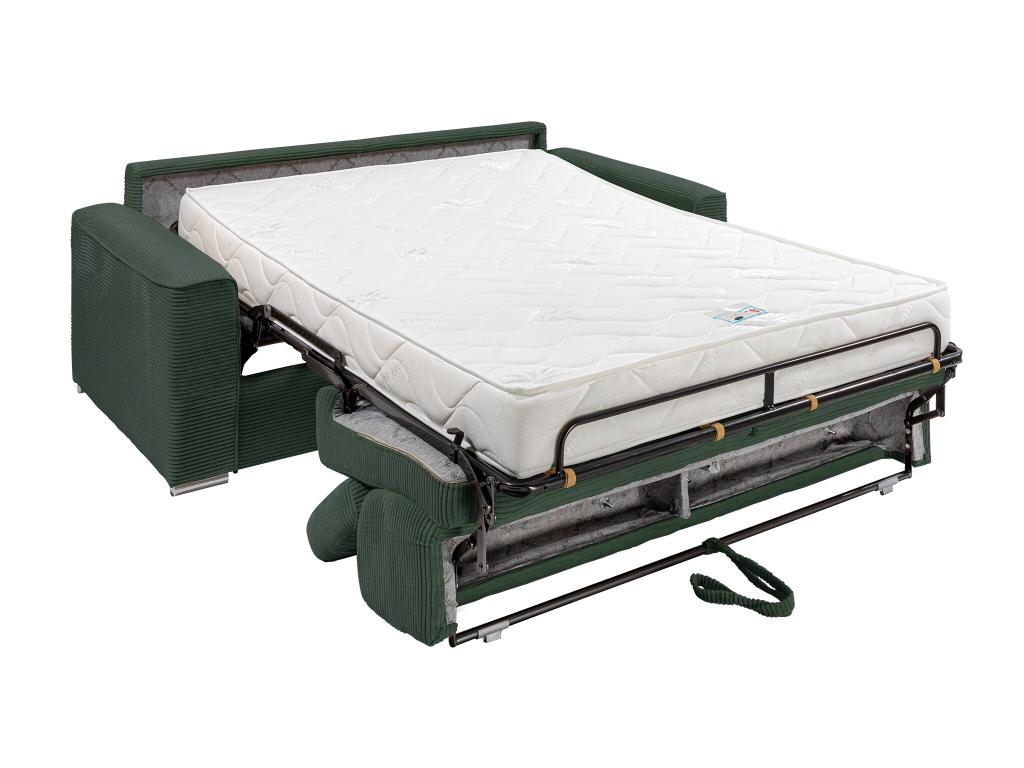 Canapé 4 places convertible express en velours tricoté vert - Couchage à Doucezen larges 160 cm - Matelas 18 cm - Doucezen