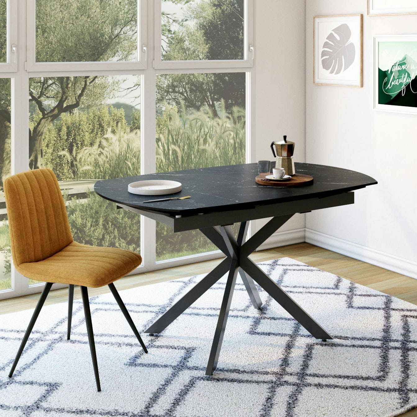 pier import Table extensible en céramique marbrée pied mikado 140-200 cm OTTAWA