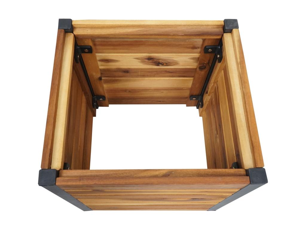 Decoauthentic à plantes HWC-L23 - bac à fleurs surélevé - Extérieur bois d'acacia certifié MVG aluminium - 32x34x34cm brun