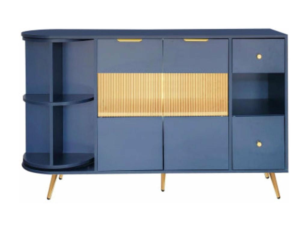 Buffet en bois éclairé par led - portes coulissantes en verre, bleu,d130cm×h80cm