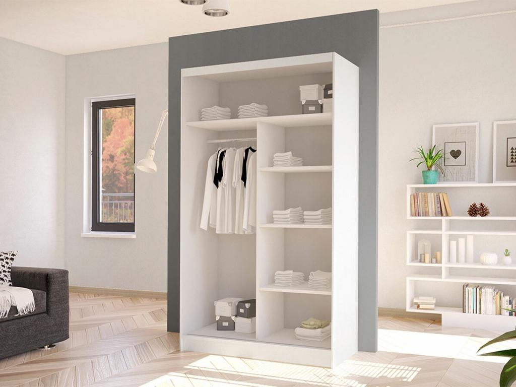 Armoire Mobiliazen 166, Blanc, 200x100x58cm, Portes d'armoire: Glissement