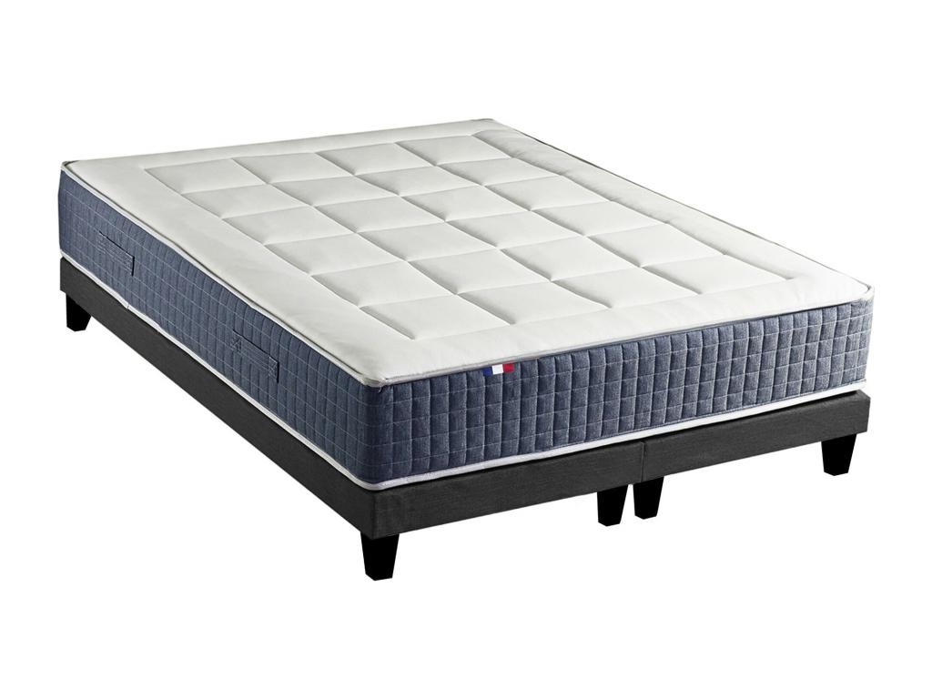 Ensemble Matelas Ressort 7 zones + Mémoire de forme + Sommier Habitatdoux STYLE Fabriqué en France Dimensions - 2*90*200 cm, Sommier - Noir