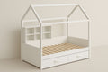 Lit cabane en bois blanc avec étagères et tiroirs 200x90 cm
