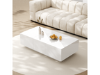 Table basse coulissante avec 2 tiroirs -100 L x 50 lx 31 H cm - effet en haute brillance - Panneaux de particules - Blanc
