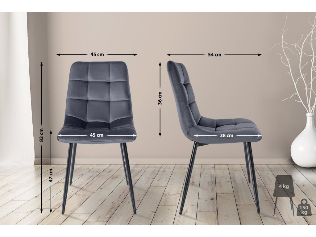 Lot de 2 chaise salle à manger - Velours &amp; Métal - Gris foncé - Mobiliercosy