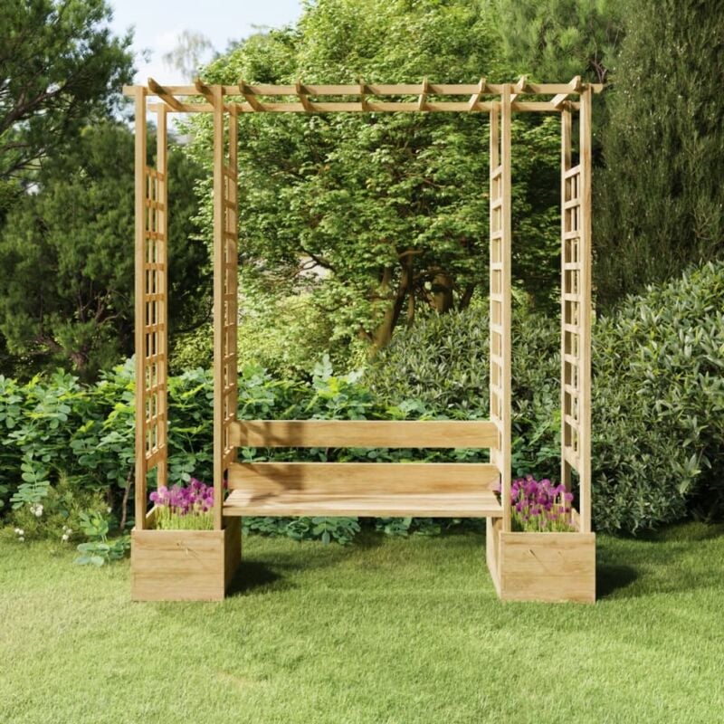 Pergola de jardin avec banc et jardinières Bois de pin imprégné 