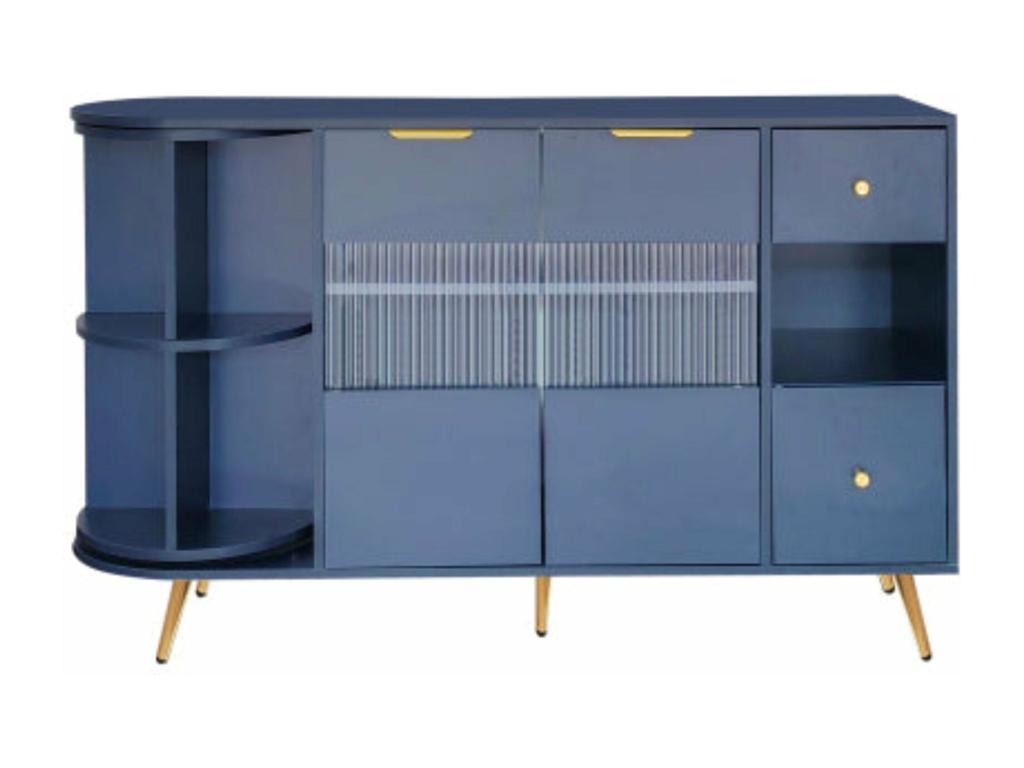 Buffet en bois éclairé par led - portes coulissantes en verre, bleu,d130cm×h80cm
