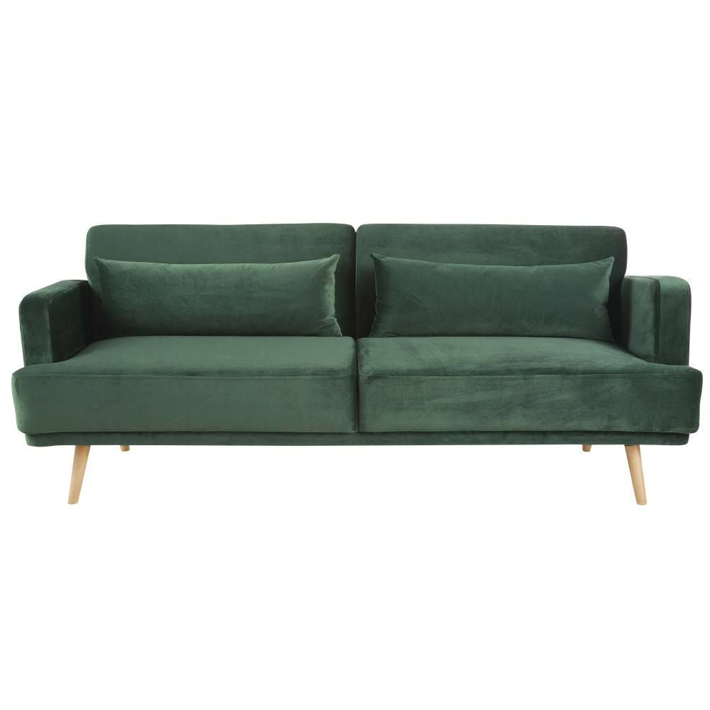 Canapé clic-clac 3 places en velours vert style vintage Velour Maisons du monde
