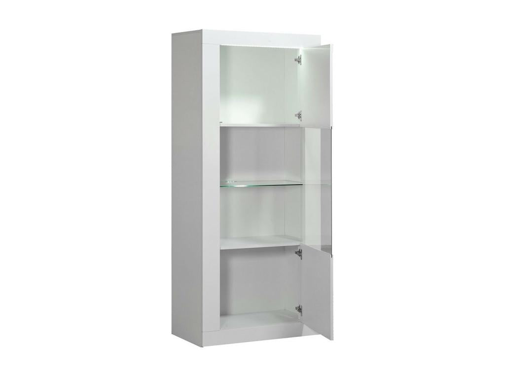 Vitrine avec éclairage à Led 1 porte bois laqué blanc à reliefs Boivana 80cm