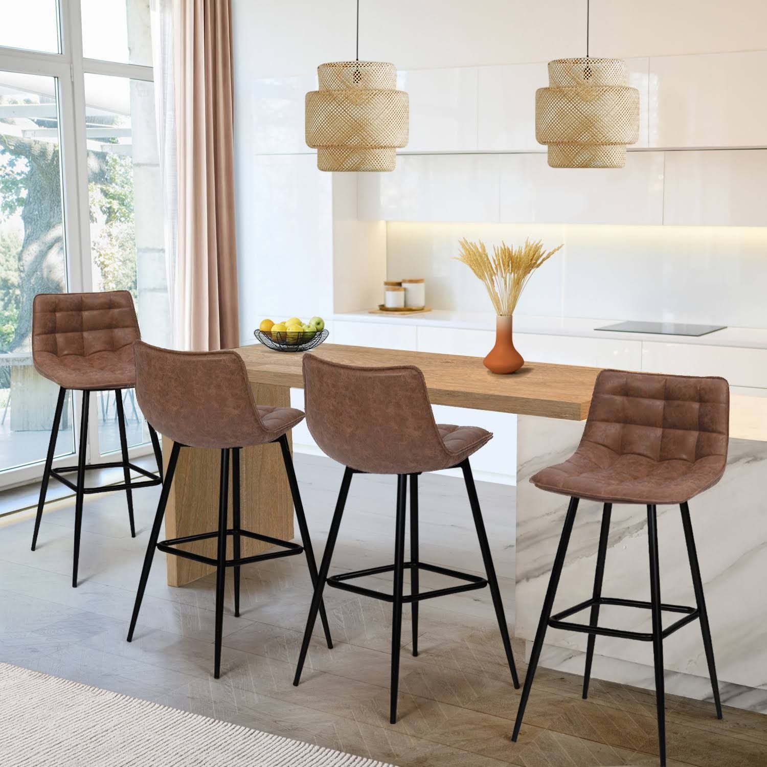 id market Lot De 4 Tabourets De Bar Mady Marron vintage