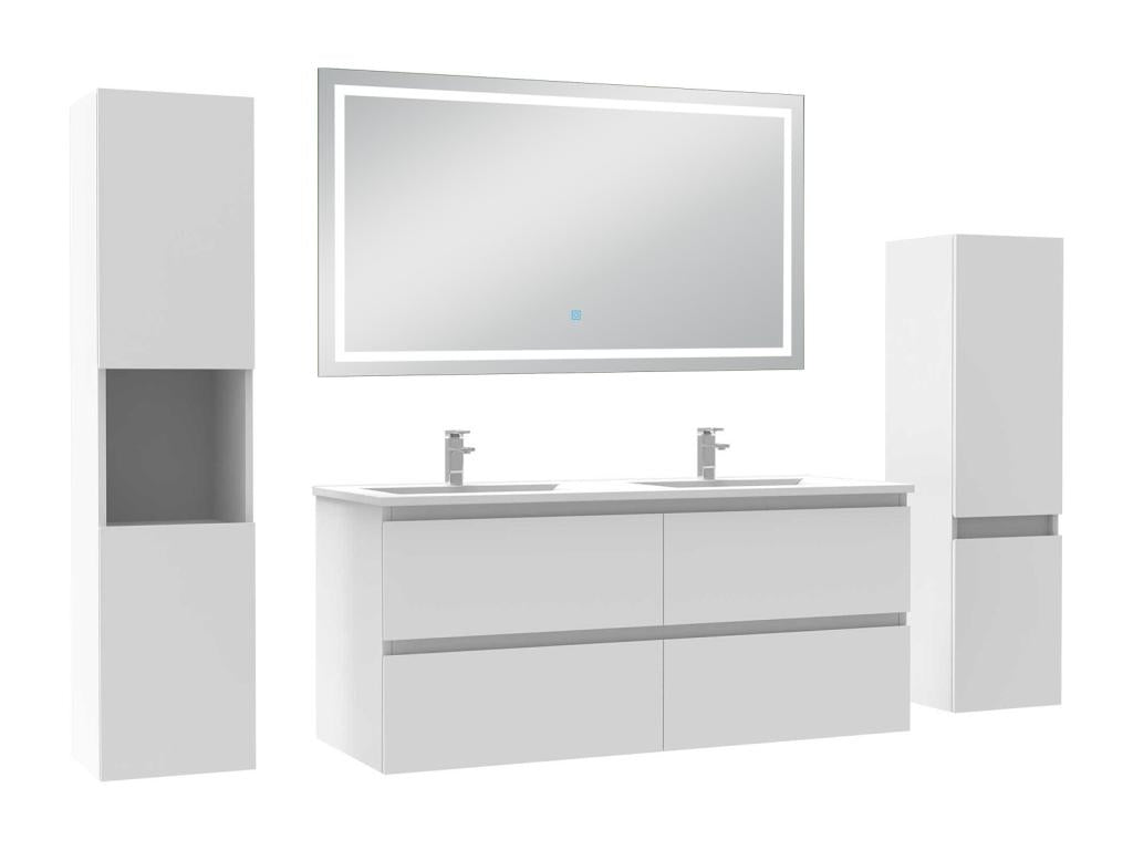 Ensemble meuble Salle de Bain 120cm avec colonne et miroir lumineux 3 couleurs blanc